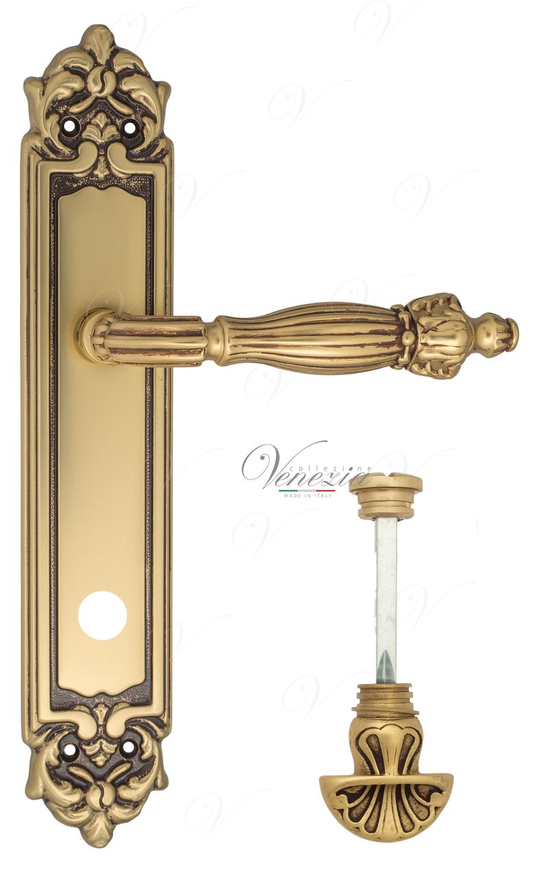 Door Handle Venezia  OLIMPO  WC-4 On Backplate PL96 French Gold + Brown