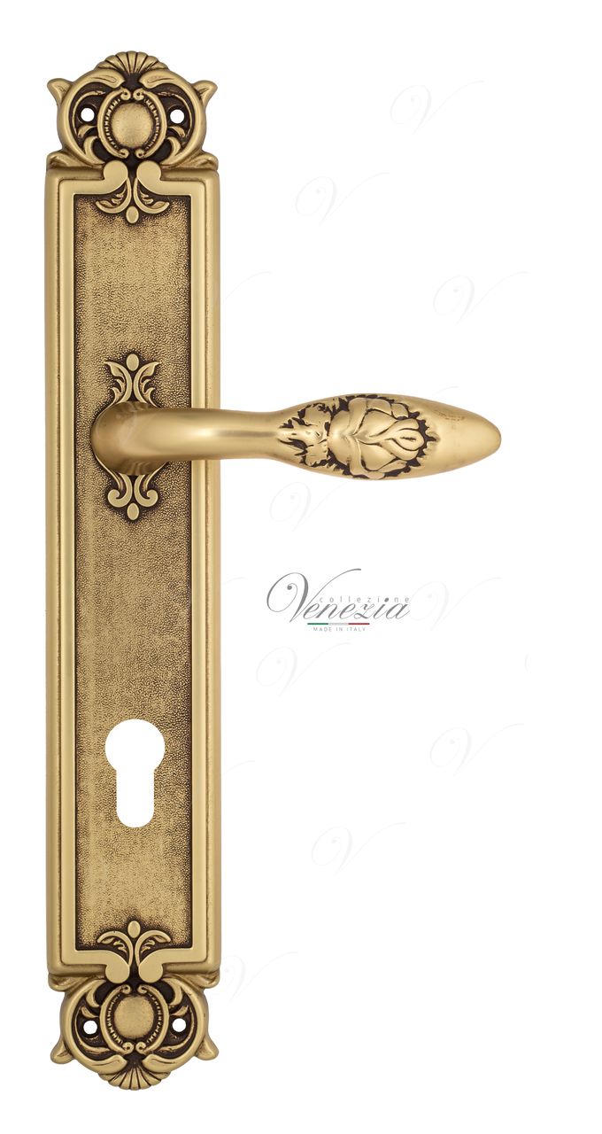 Door Handle Venezia  CASANOVA  CYL On Backplate PL97 French Gold + Brown