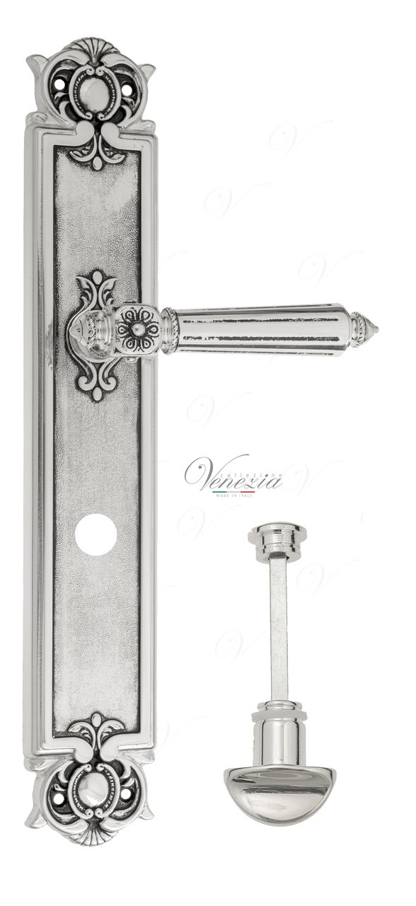 Door Handle Venezia  CASTELLO  WC-2 On Backplate PL97 Natural Silver + Black