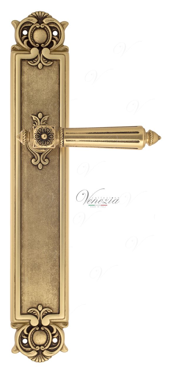 Door Handle Venezia  CASTELLO  On Backplate PL97 French Gold + Brown