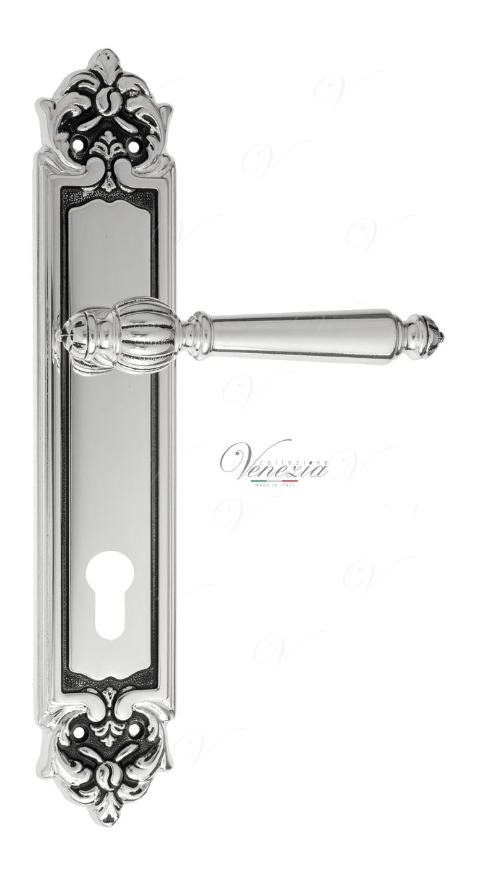 Door Handle Venezia  PELLESTRINA  CYL On Backplate PL96 Natural Silver + Black