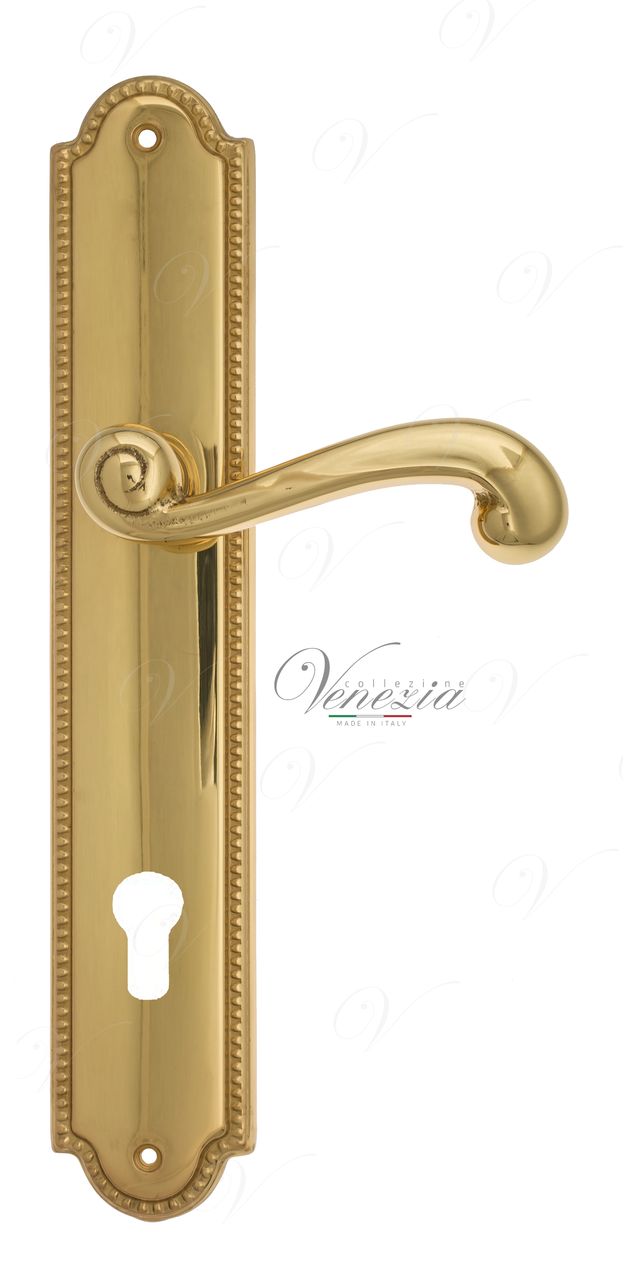 Door Handle Venezia  CARNEVALE  CYL On Backplate PL98 Polished Brass