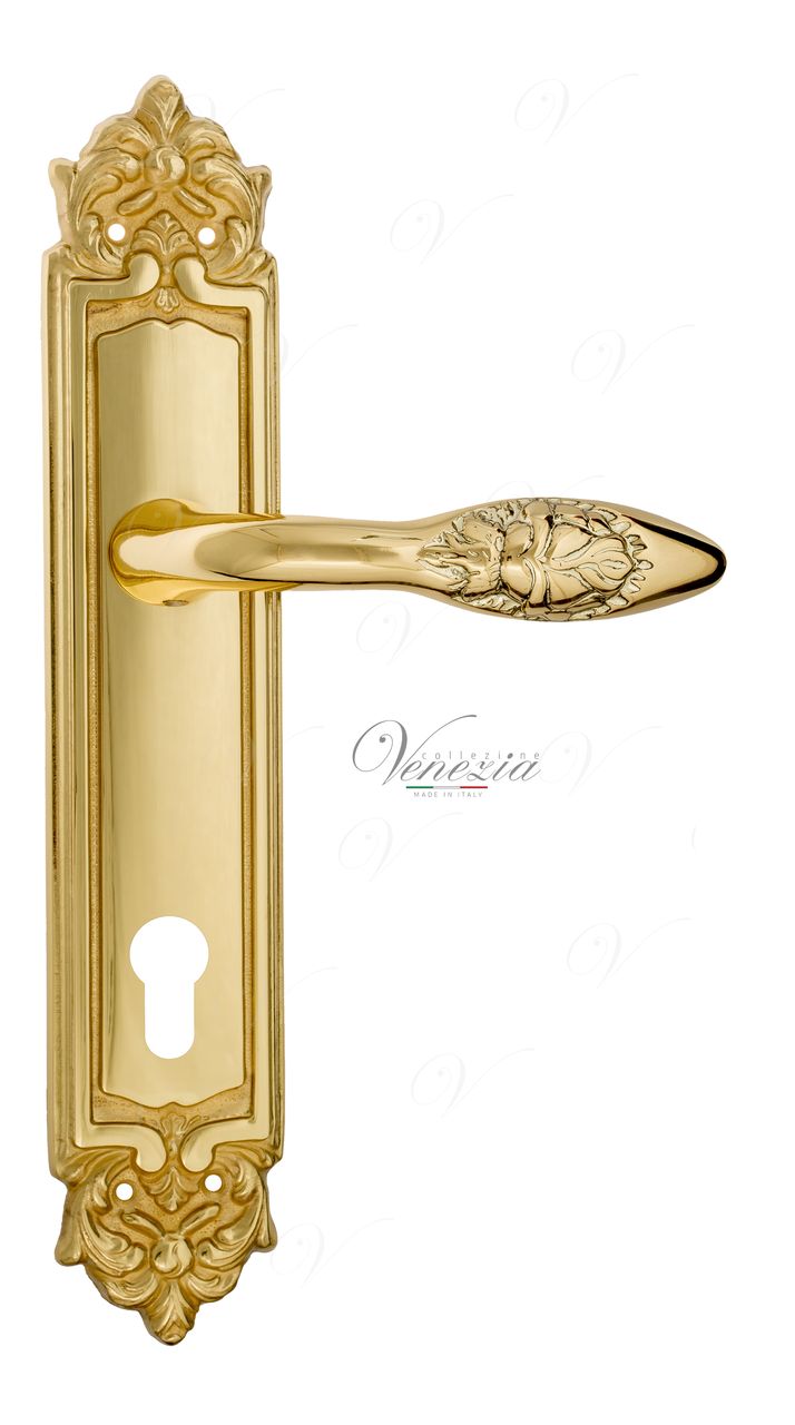 Door Handle Venezia  CASANOVA  CYL On Backplate PL96 Polished Brass