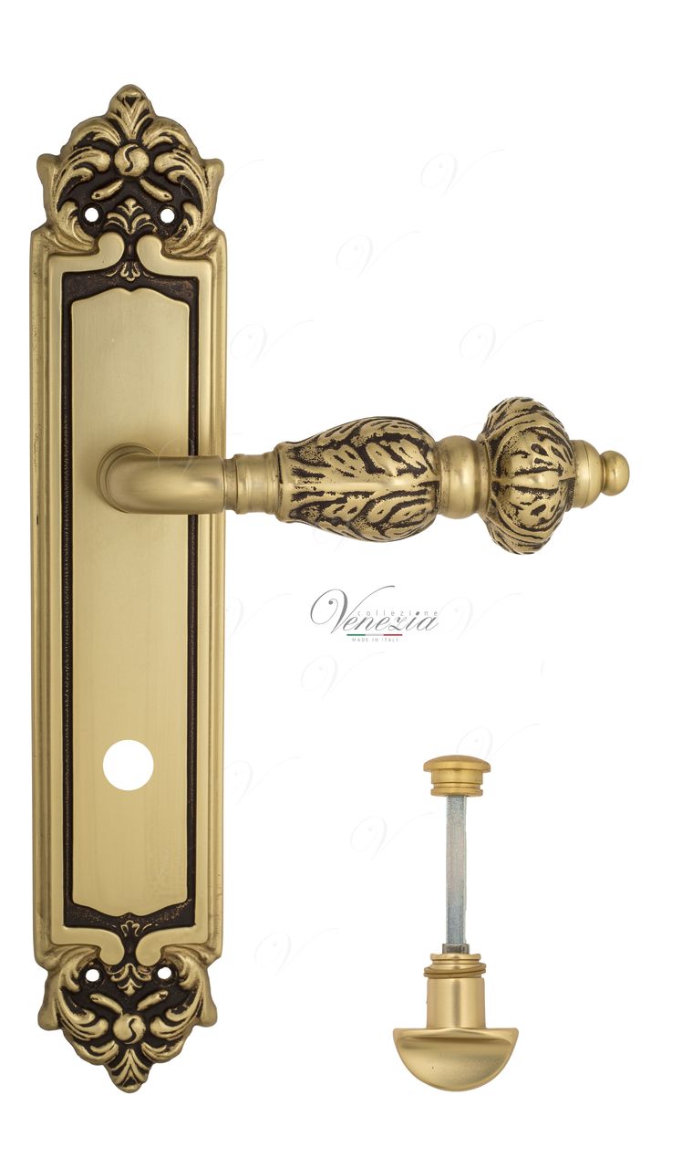 Door Handle Venezia  LUCRECIA  WC-2 On Backplate PL96 French Gold + Brown