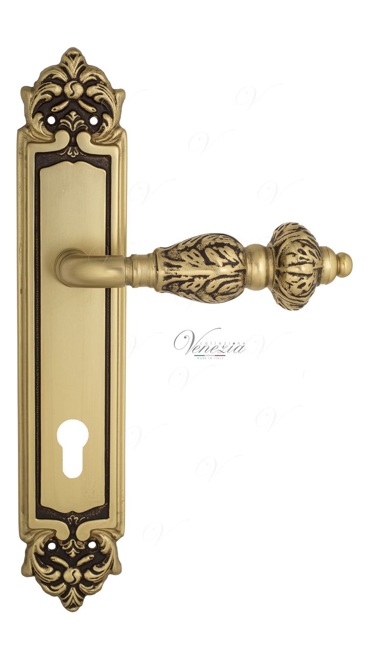 Door Handle Venezia  LUCRECIA  CYL On Backplate PL96 French Gold + Brown
