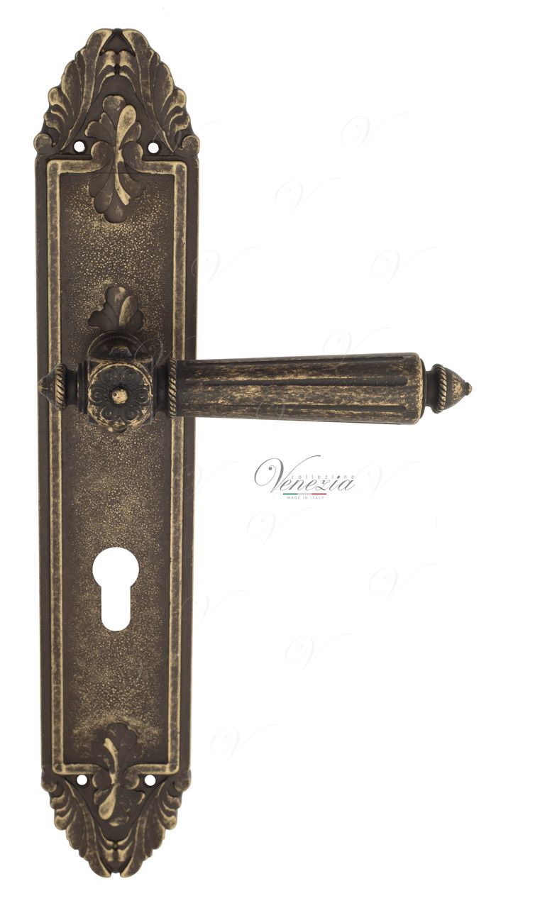 Door Handle Venezia  CASTELLO  CYL On Backplate PL90 Antique Bronze