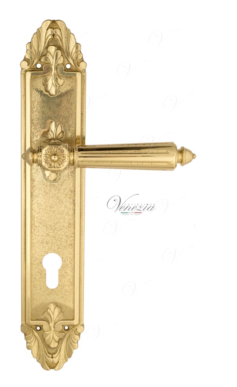 Door Handle Venezia  CASTELLO  CYL On Backplate PL90 Polished Brass