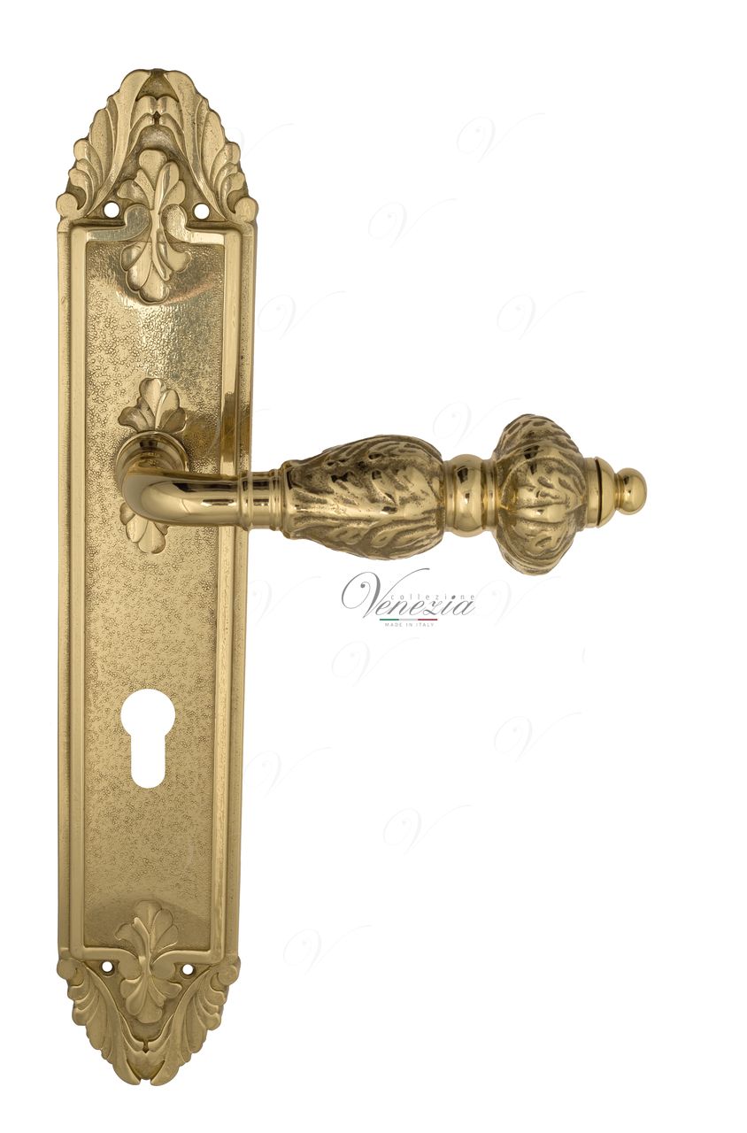 Door Handle Venezia  LUCRECIA  CYL On Backplate PL90 Polished Brass