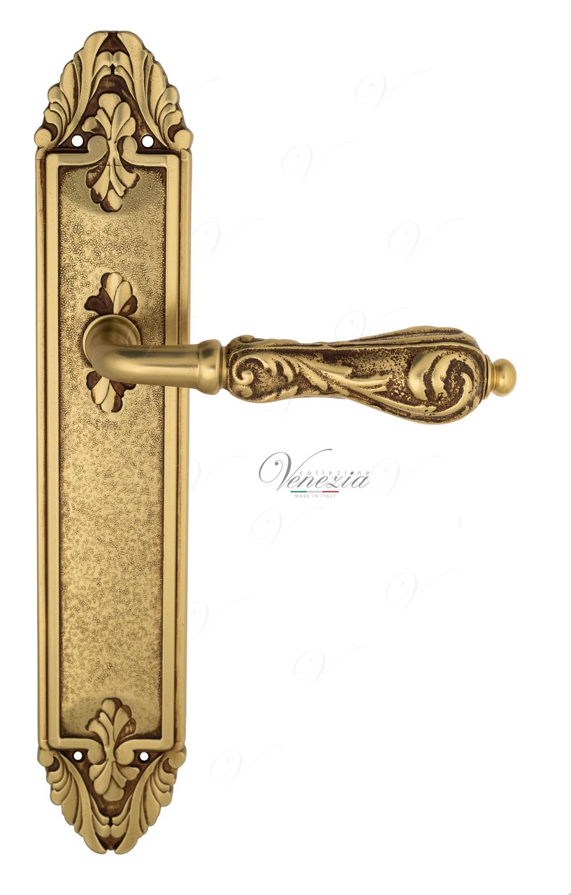 Door Handle Venezia  MONTE CRISTO  On Backplate PL90 French Gold + Brown