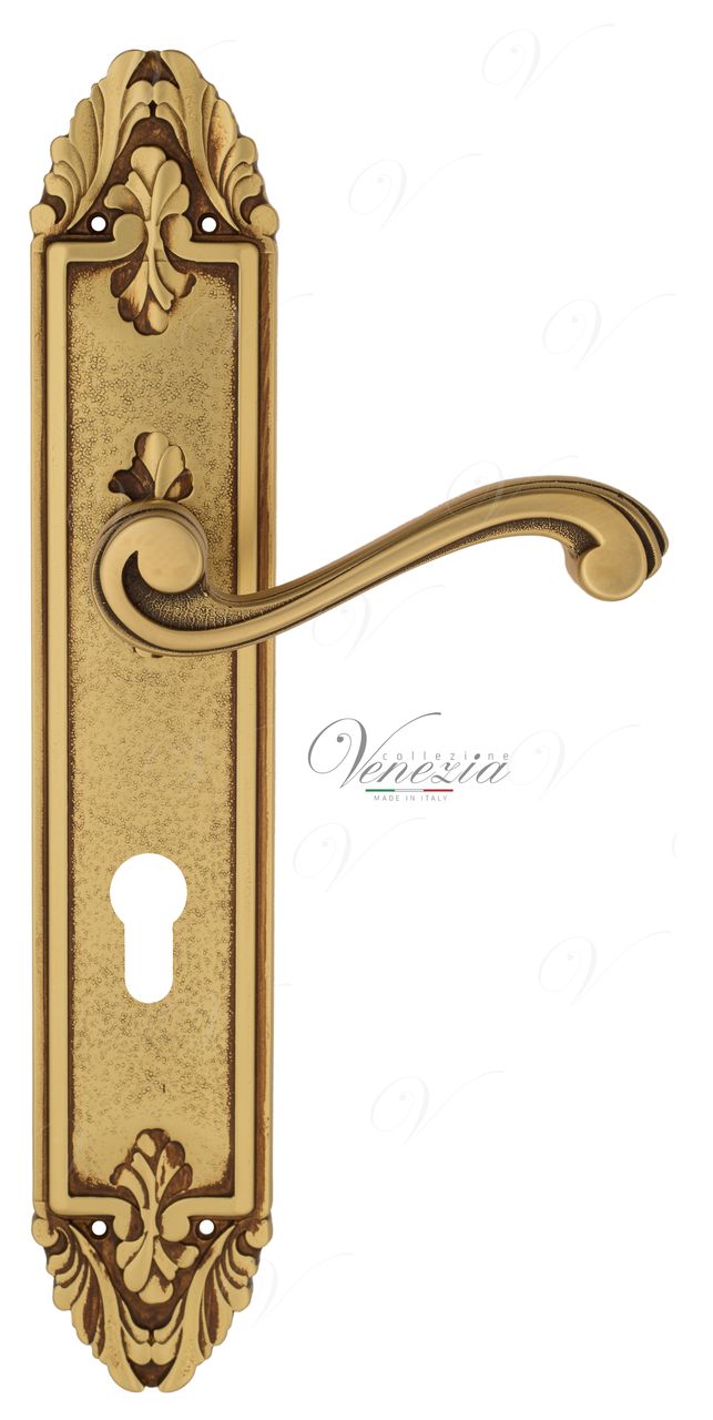Door Handle Venezia  VIVALDI  CYL On Backplate PL90 French Gold + Brown