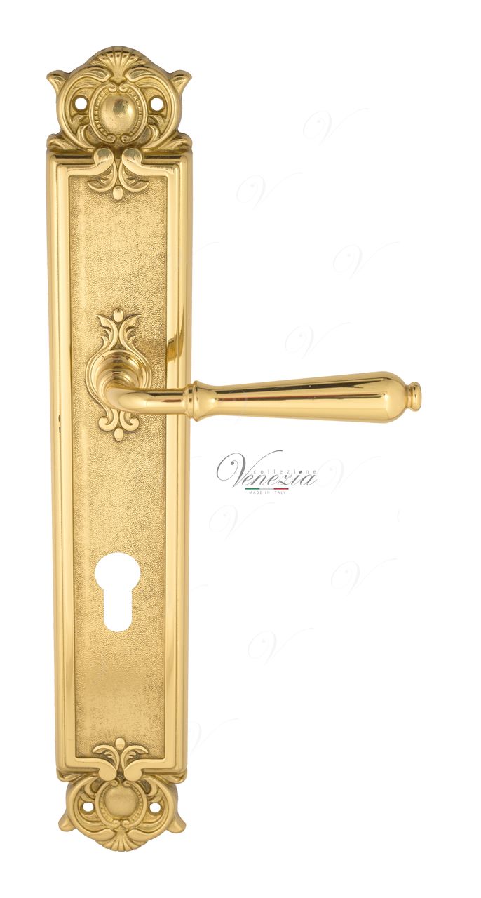 Door Handle Venezia  CLASSIC  CYL On Backplate PL97 Polished Brass