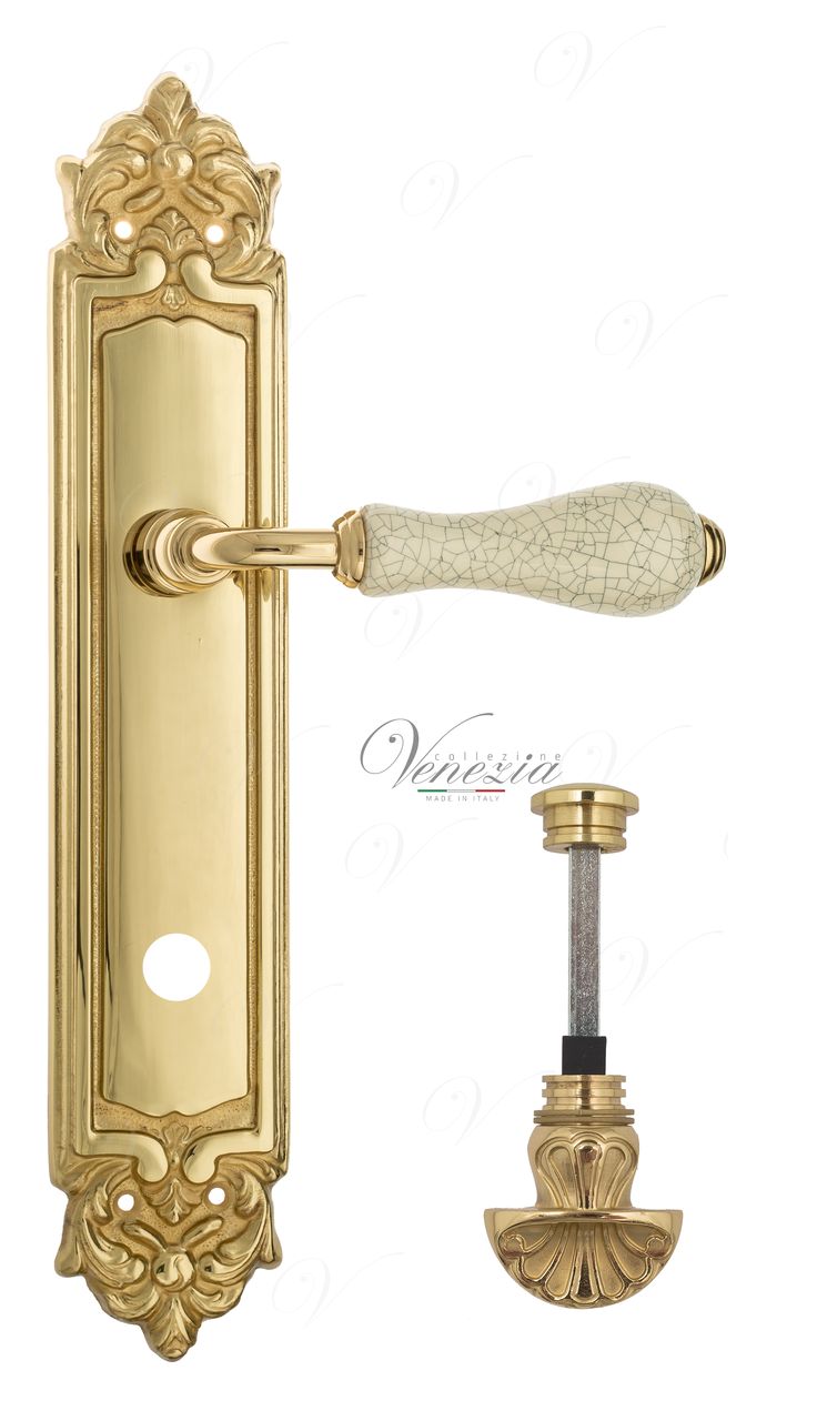 Door Handle Venezia  COLOSSEO  White Ceramic Gossamer WC-4 On Backplate PL96 Polished Brass