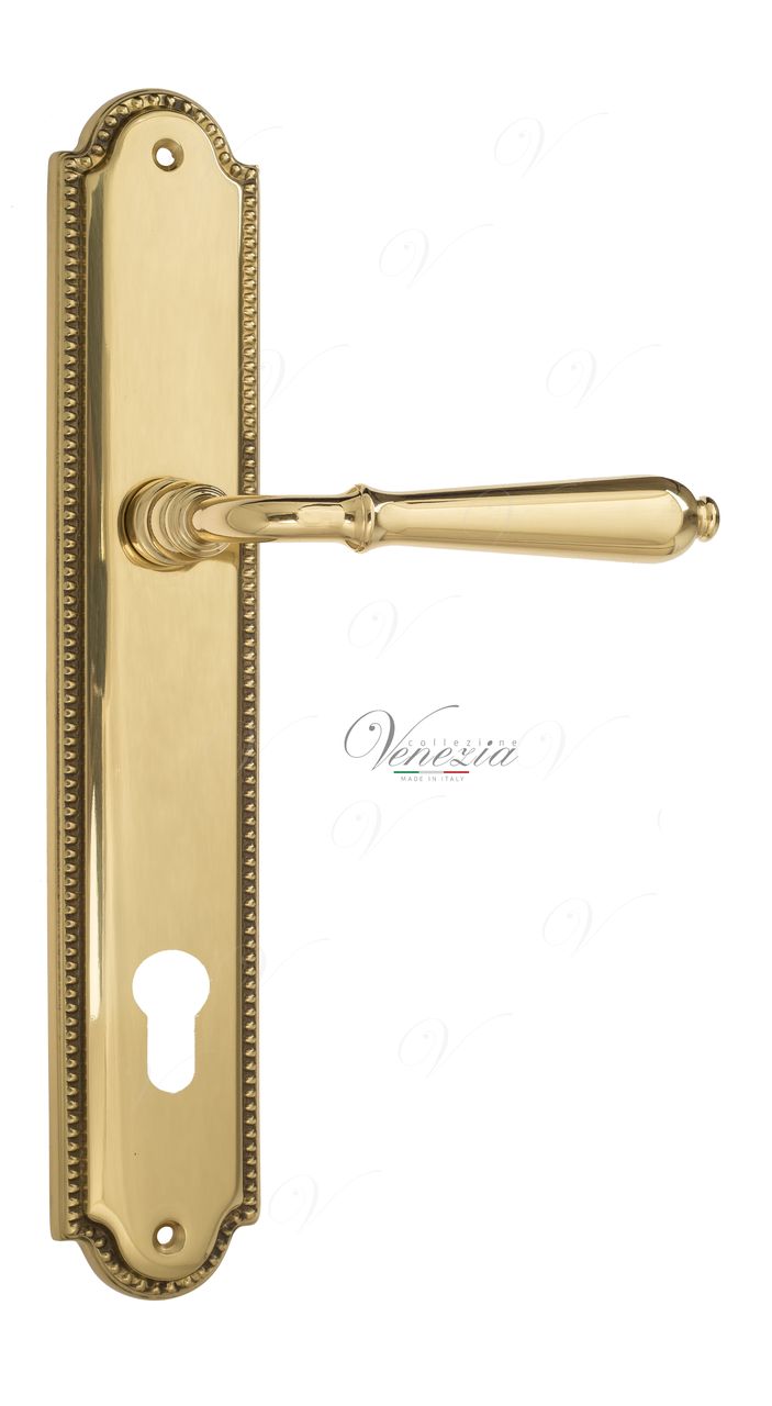 Door Handle Venezia  CLASSIC  CYL On Backplate PL98 Polished Brass