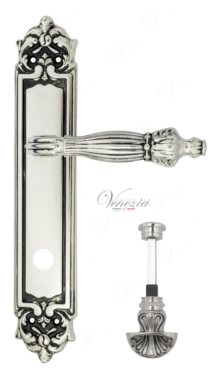 Door Handle Venezia  OLIMPO  WC-4 On Backplate PL96 Natural Silver + Black