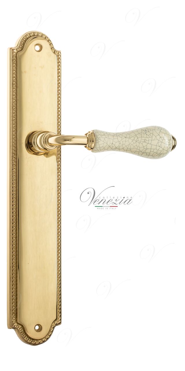 Door Handle Venezia  COLOSSEO  White Ceramic Gossamer On Backplate PL98 Polished Brass