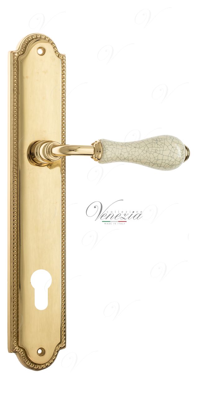 Door Handle Venezia  COLOSSEO  White Ceramic Gossamer CYL On Backplate PL98 Polished Brass