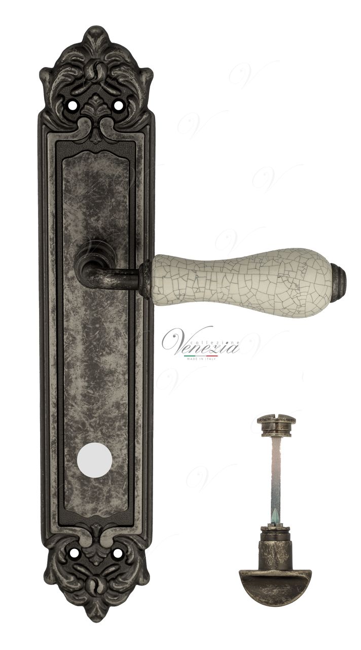Door Handle Venezia  COLOSSEO  White Ceramic Gossamer WC-2 On Backplate PL96 Antique Silver