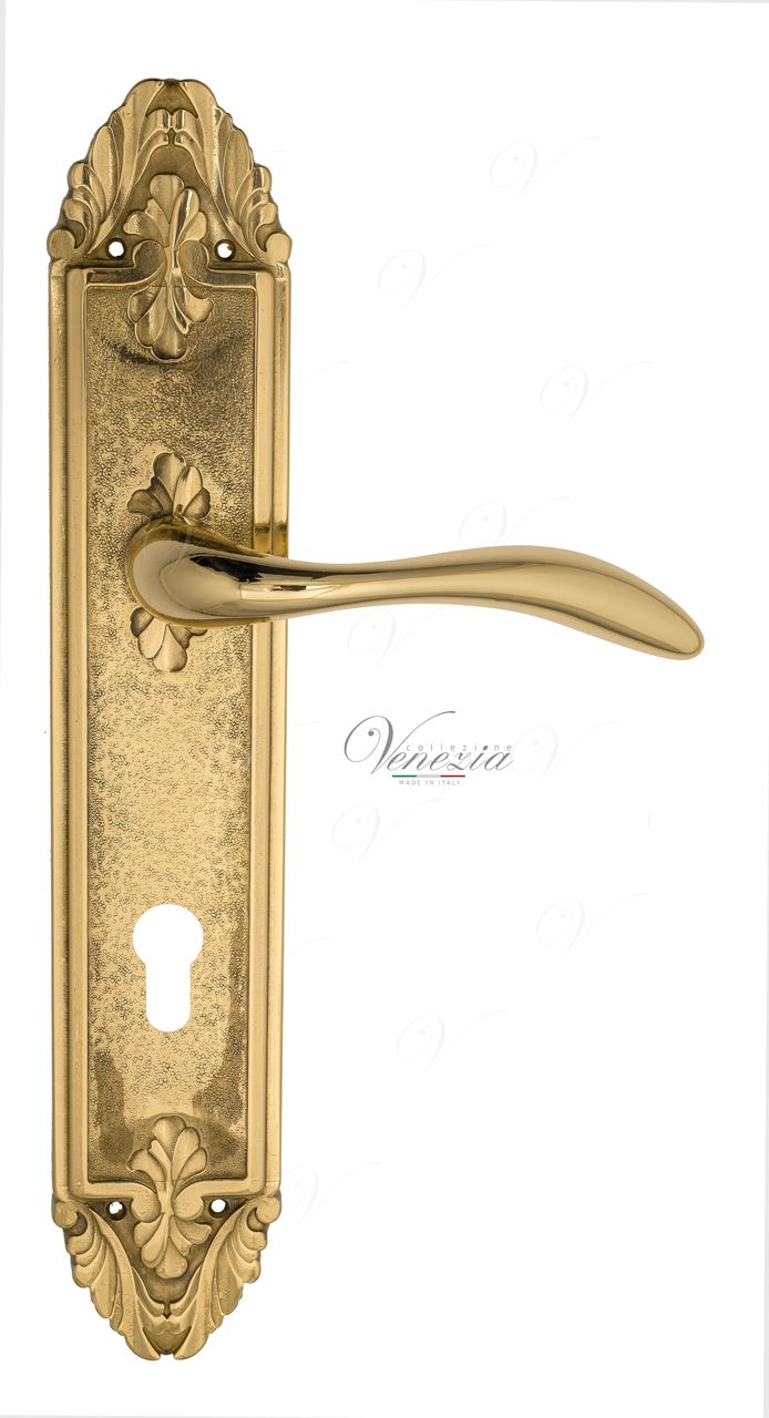 Door Handle Venezia  ALESSANDRA  CYL On Backplate PL90 Polished Brass
