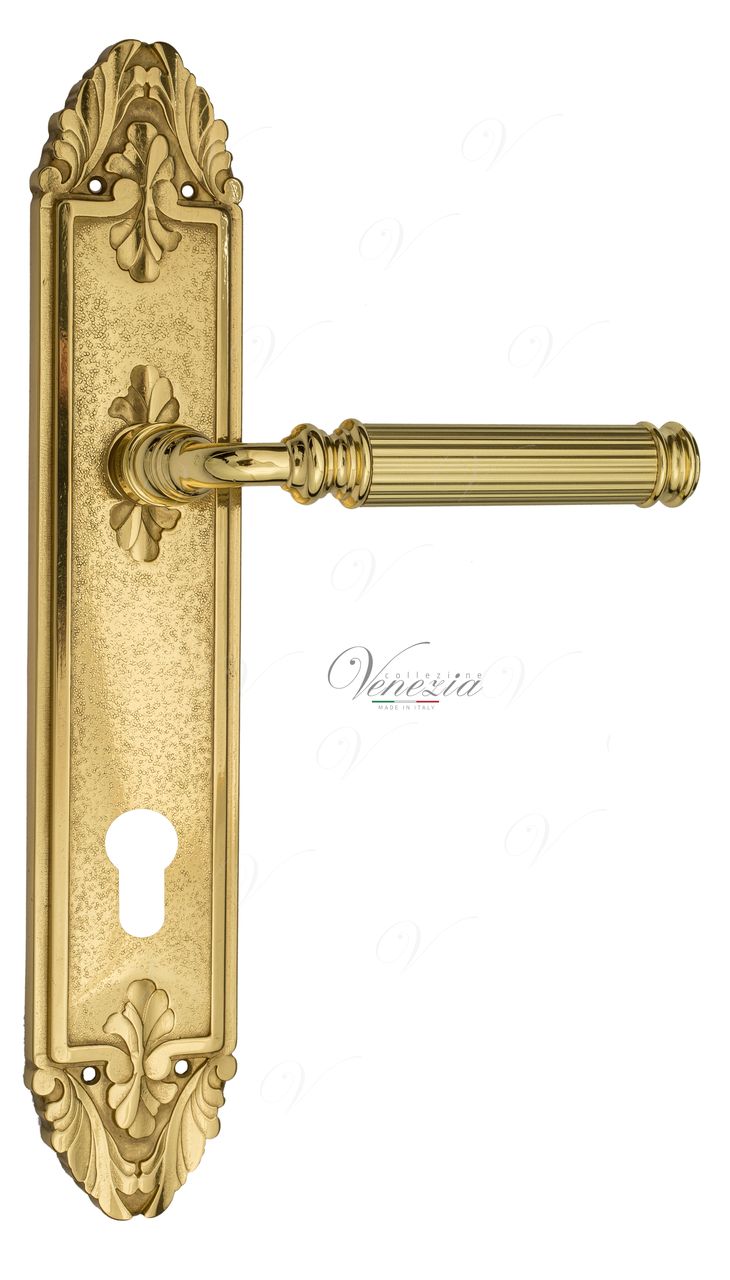 Door Handle Venezia  MOSCA  CYL On Backplate PL90 Polished Brass