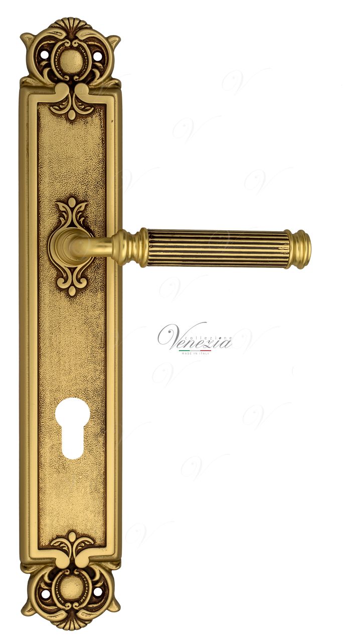 Door Handle Venezia  MOSCA  CYL On Backplate PL97 French Gold + Brown