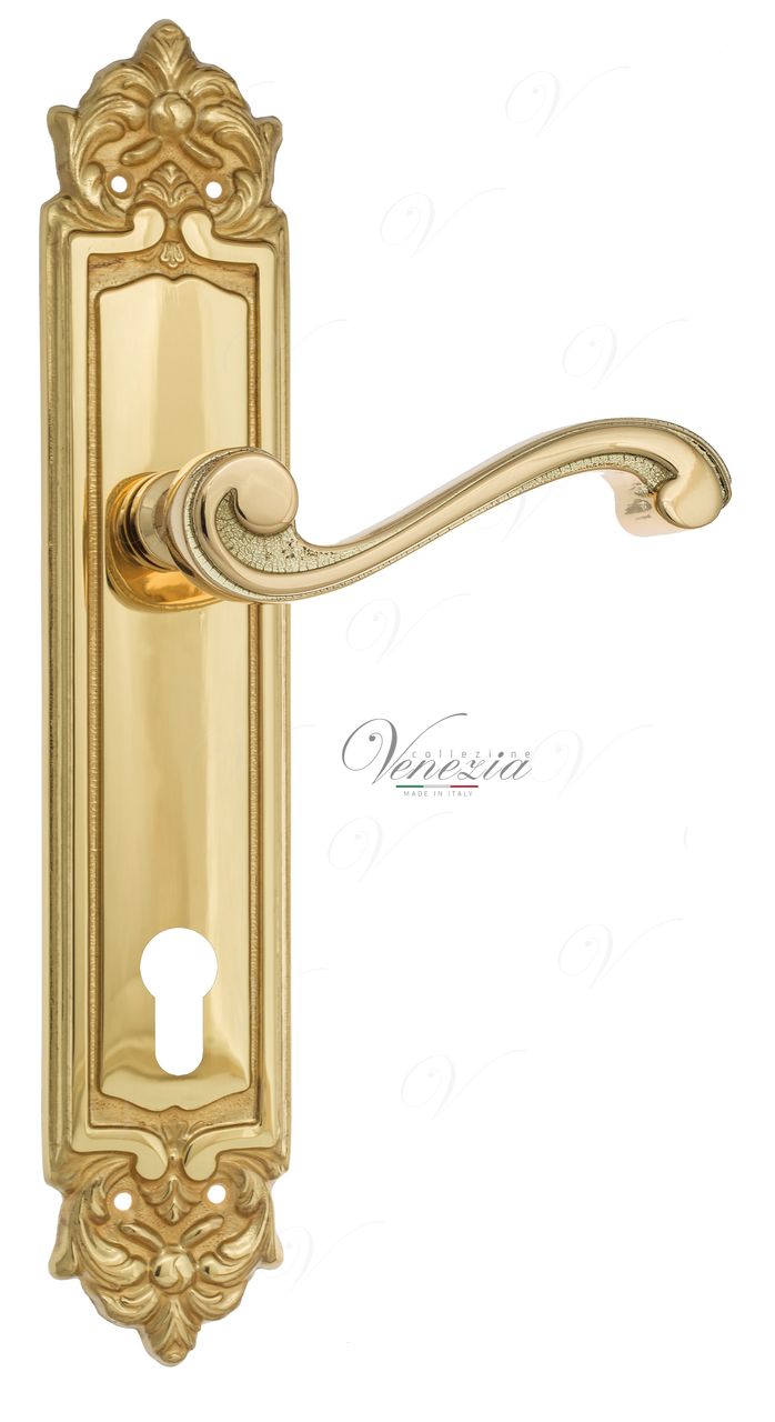 Door Handle Venezia  VIVALDI  CYL On Backplate PL96 Polished Brass
