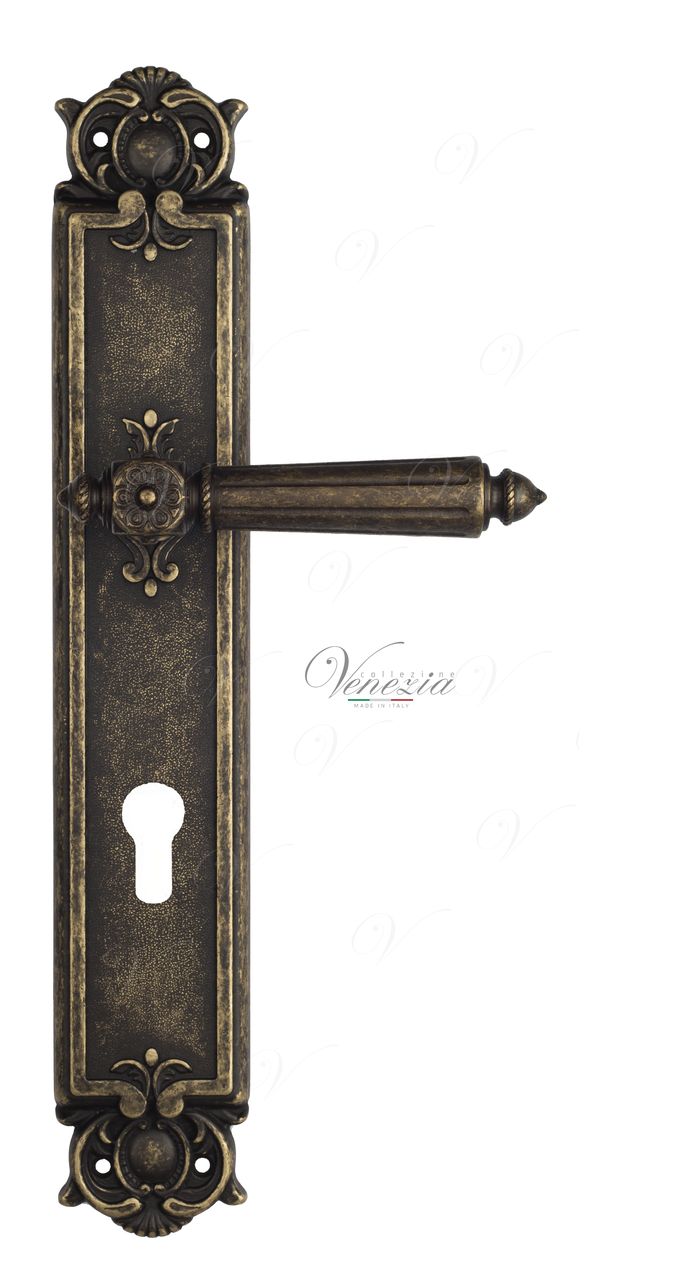 Door Handle Venezia  CASTELLO  CYL On Backplate PL97 Antique Bronze