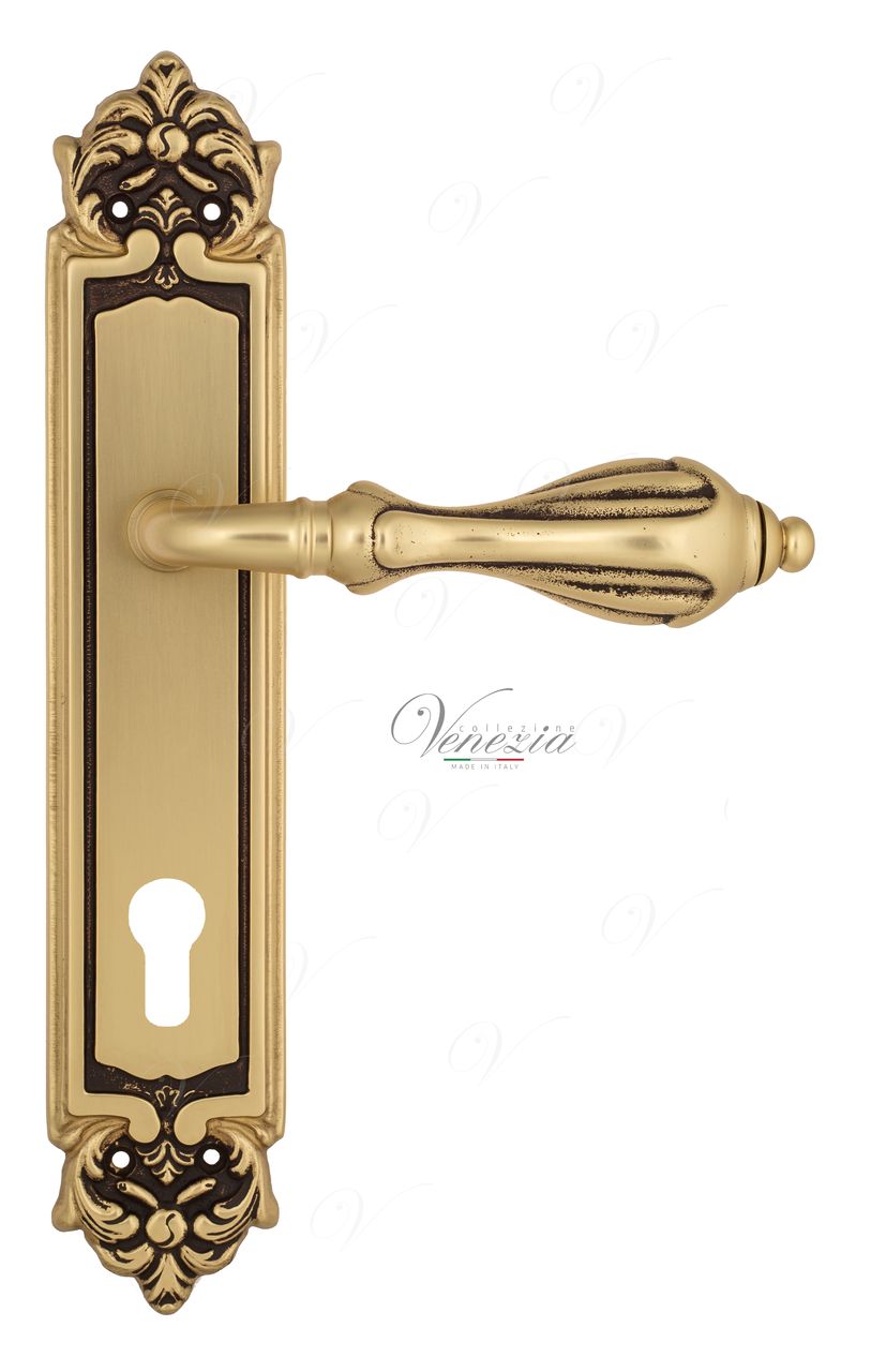 Door Handle Venezia  ANAFESTO  CYL On Backplate PL96 French Gold + Brown