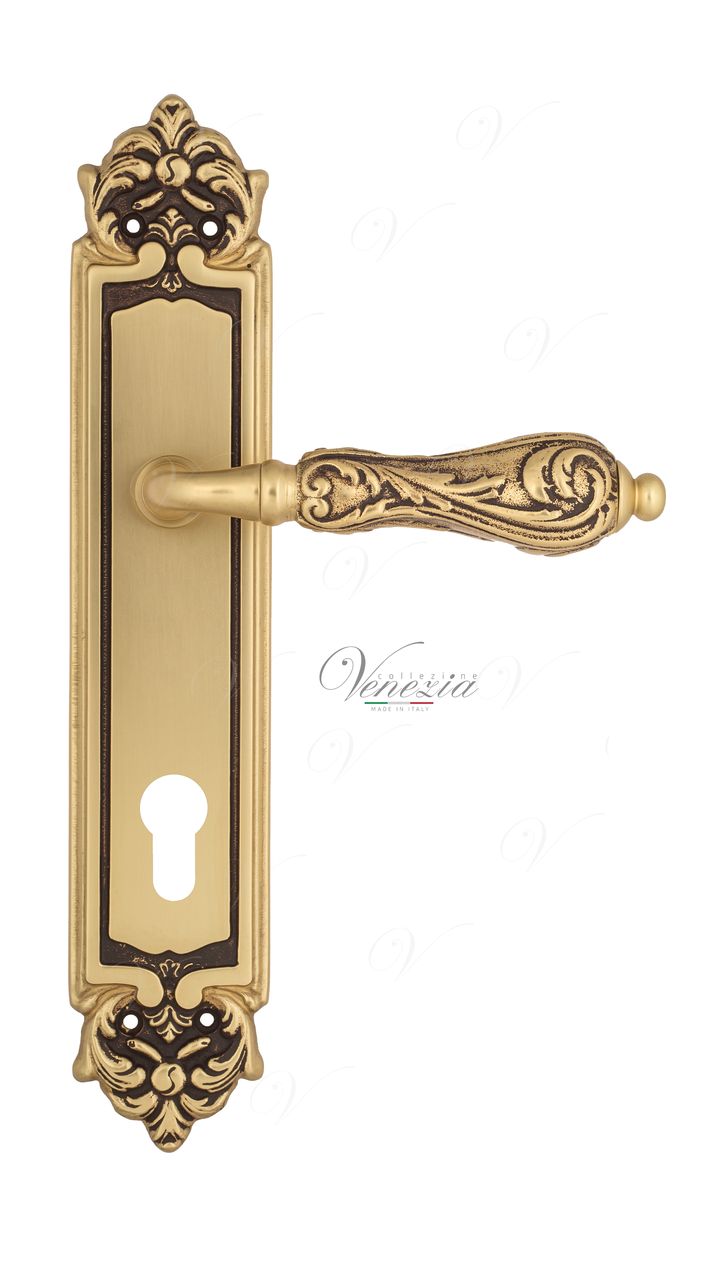 Door Handle Venezia  MONTE CRISTO  CYL On Backplate PL96 French Gold + Brown
