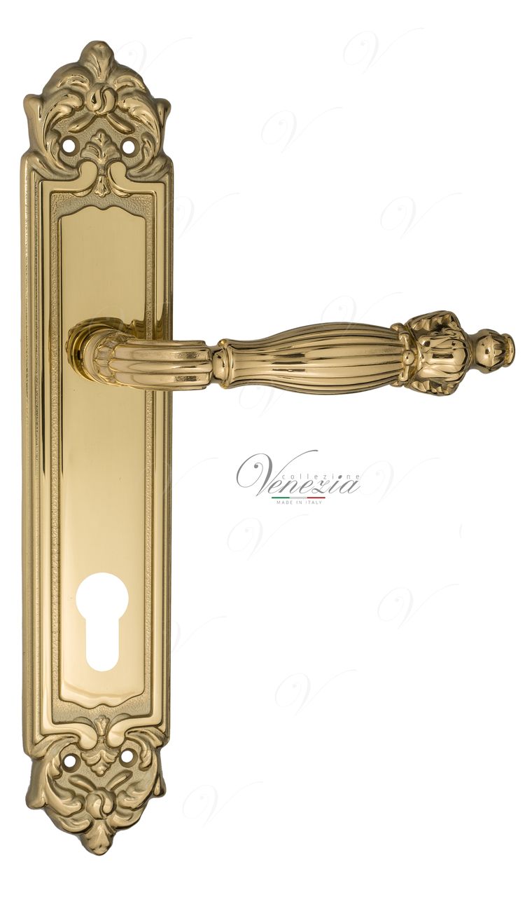 Door Handle Venezia  OLIMPO  CYL On Backplate PL96 Polished Brass