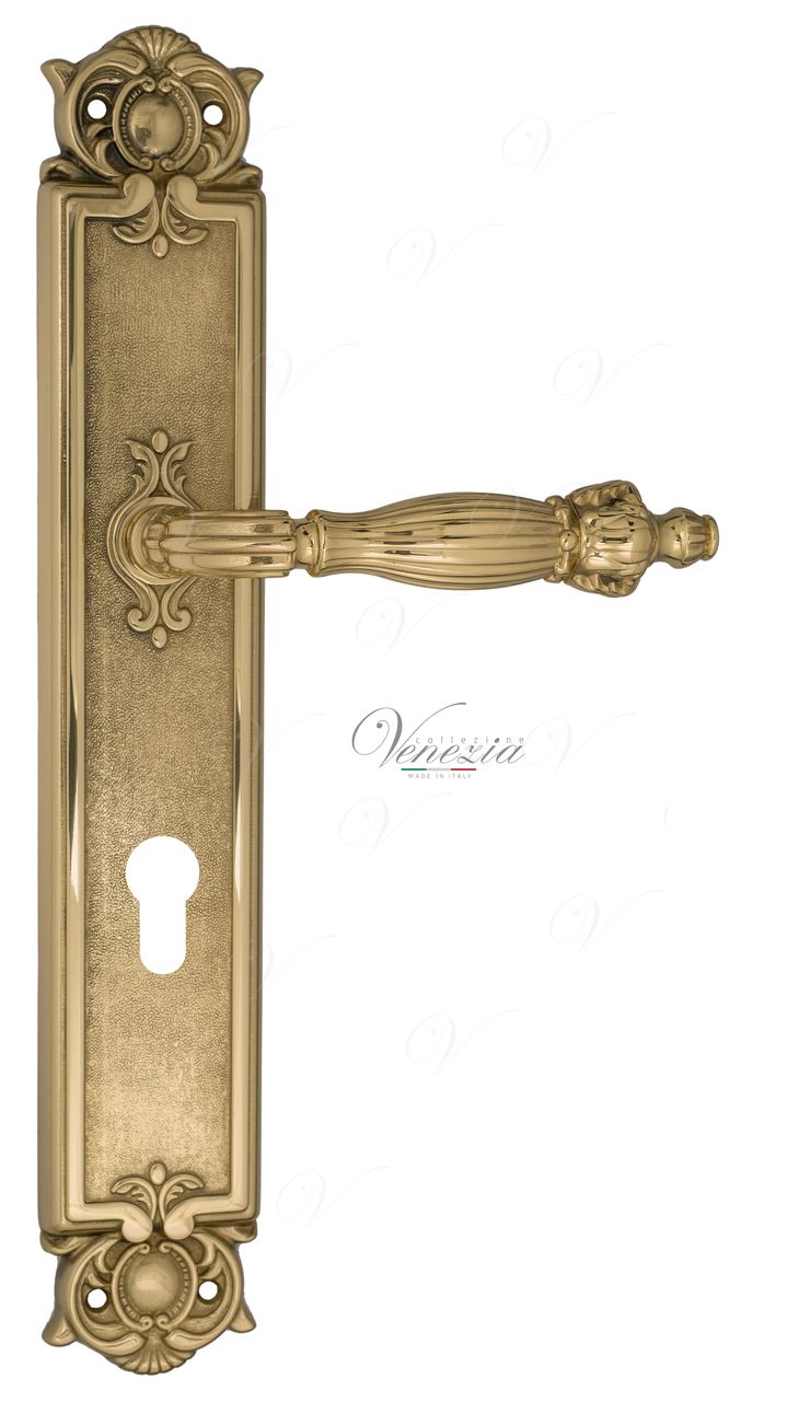 Door Handle Venezia  OLIMPO  CYL On Backplate PL97 Polished Brass