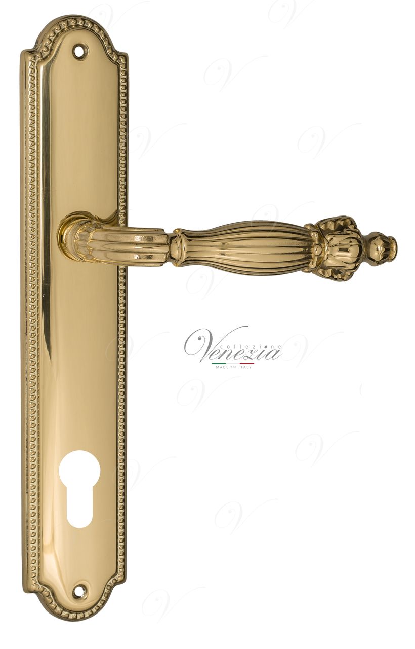 Door Handle Venezia  OLIMPO  CYL On Backplate PL98 Polished Brass
