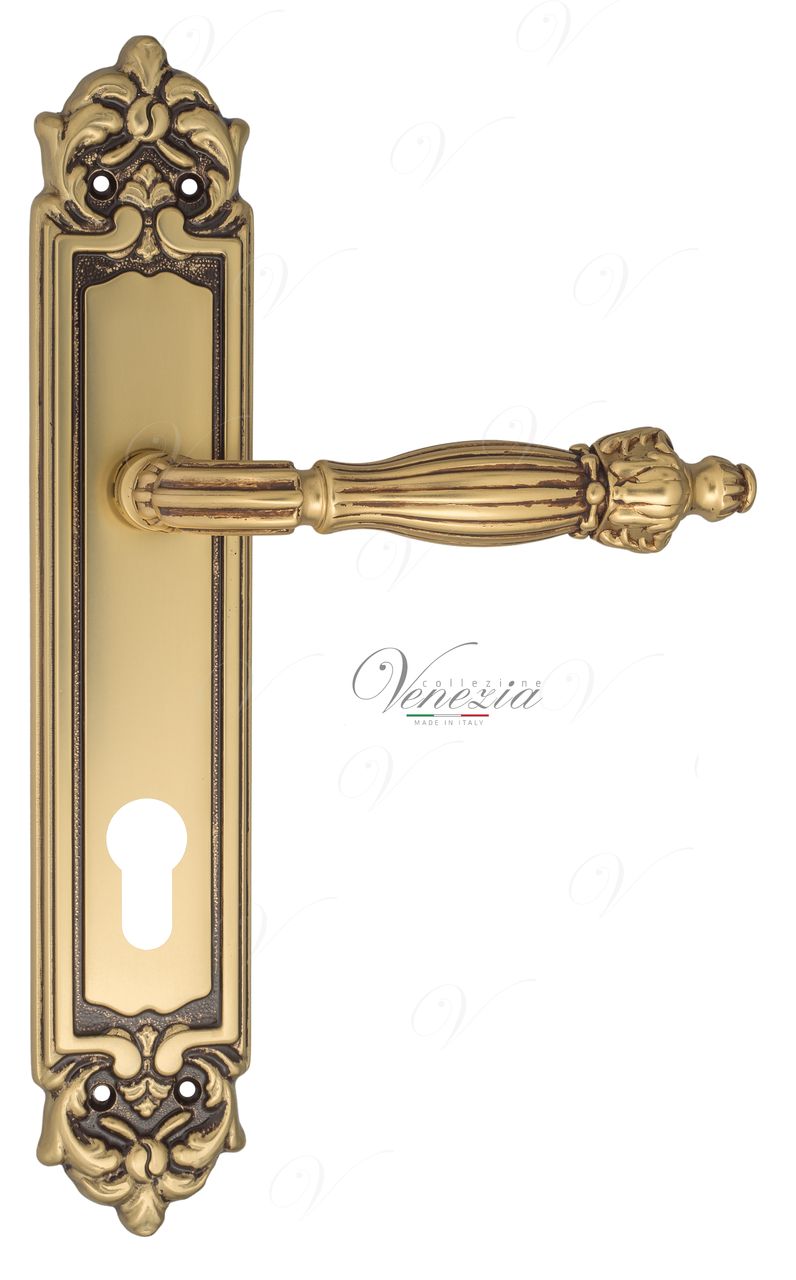 Door Handle Venezia  OLIMPO  CYL On Backplate PL96 French Gold + Brown