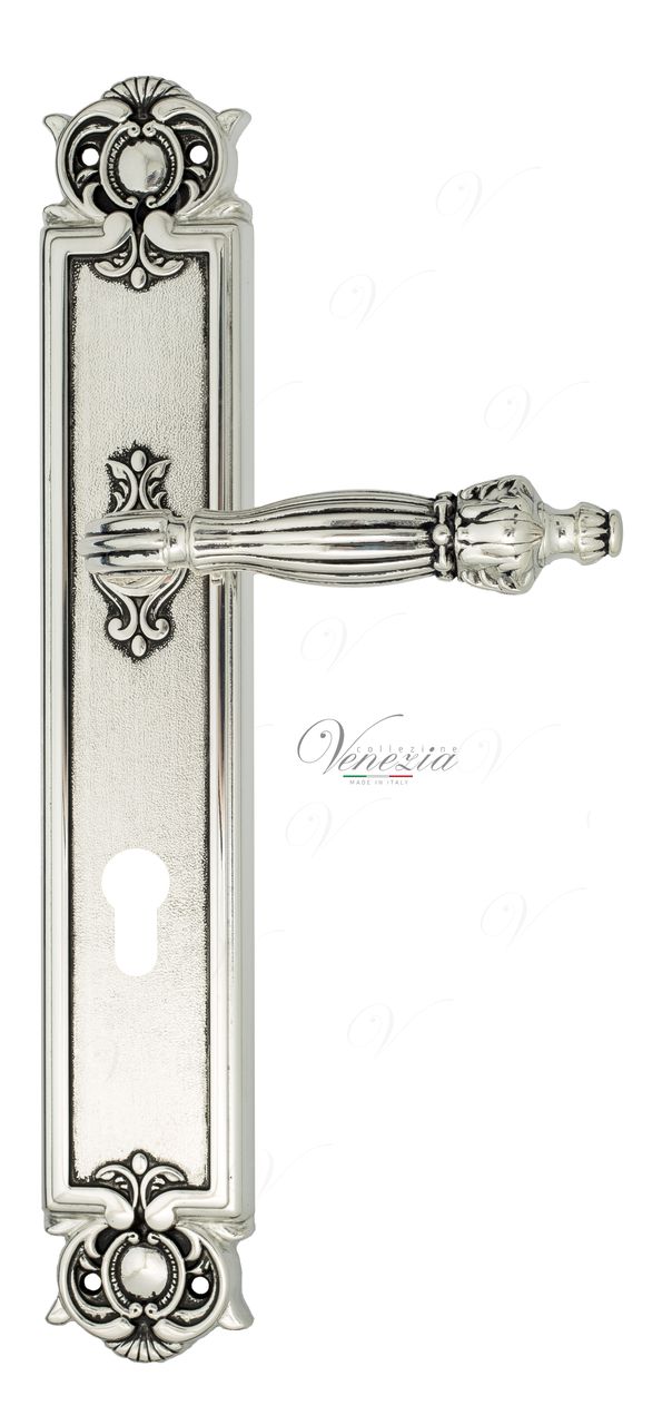 Door Handle Venezia  OLIMPO  CYL On Backplate PL97 Natural Silver + Black