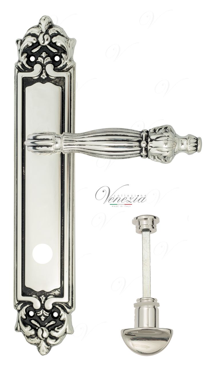 Door Handle Venezia  OLIMPO  WC-2 On Backplate PL96 Natural Silver + Black
