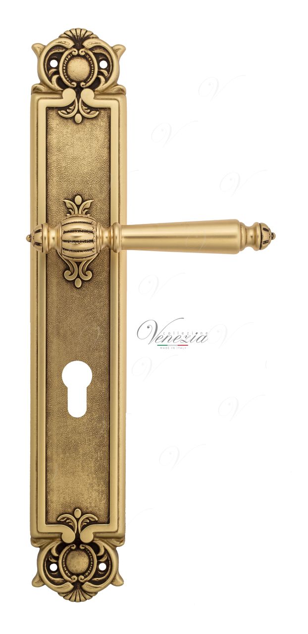 Door Handle Venezia  PELLESTRINA  CYL On Backplate PL97 French Gold + Brown
