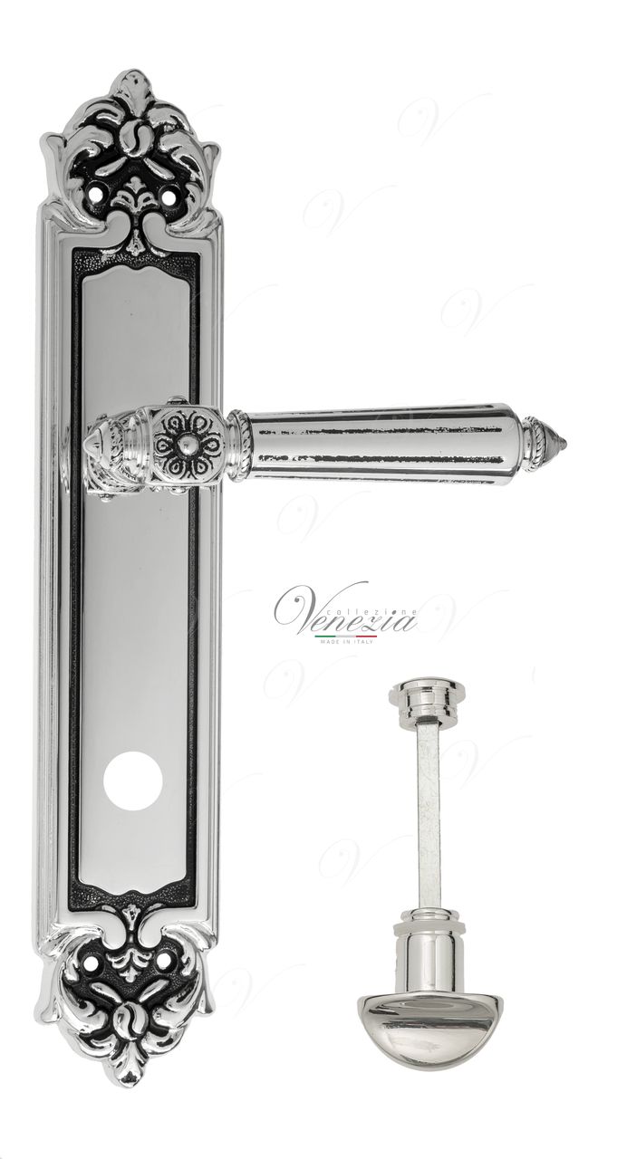 Door Handle Venezia  CASTELLO  WC-2 On Backplate PL96 Natural Silver + Black