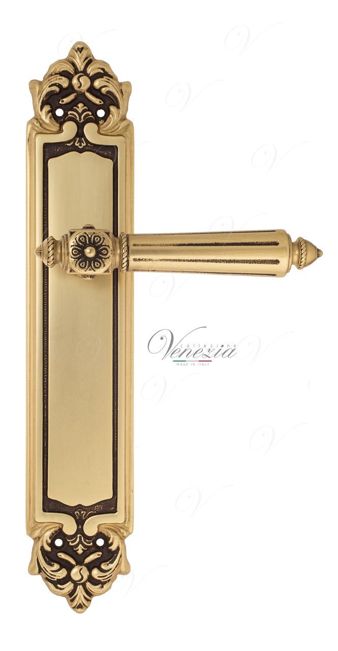 Door Handle Venezia  CASTELLO  On Backplate PL96 French Gold + Brown