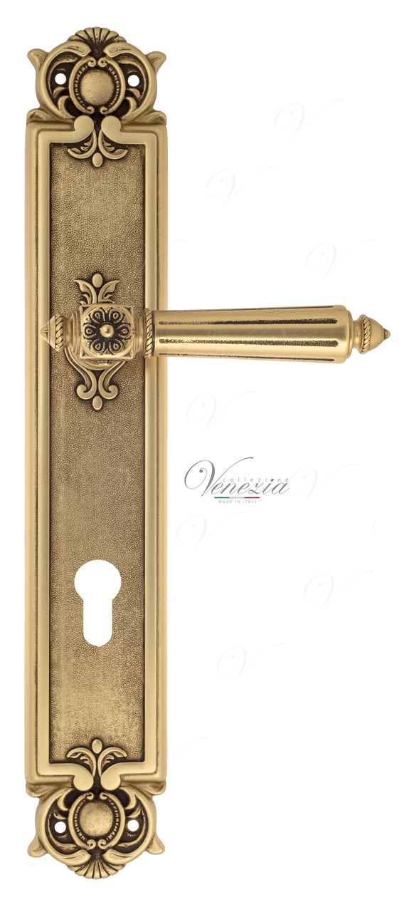 Door Handle Venezia  CASTELLO  CYL On Backplate PL97 French Gold + Brown