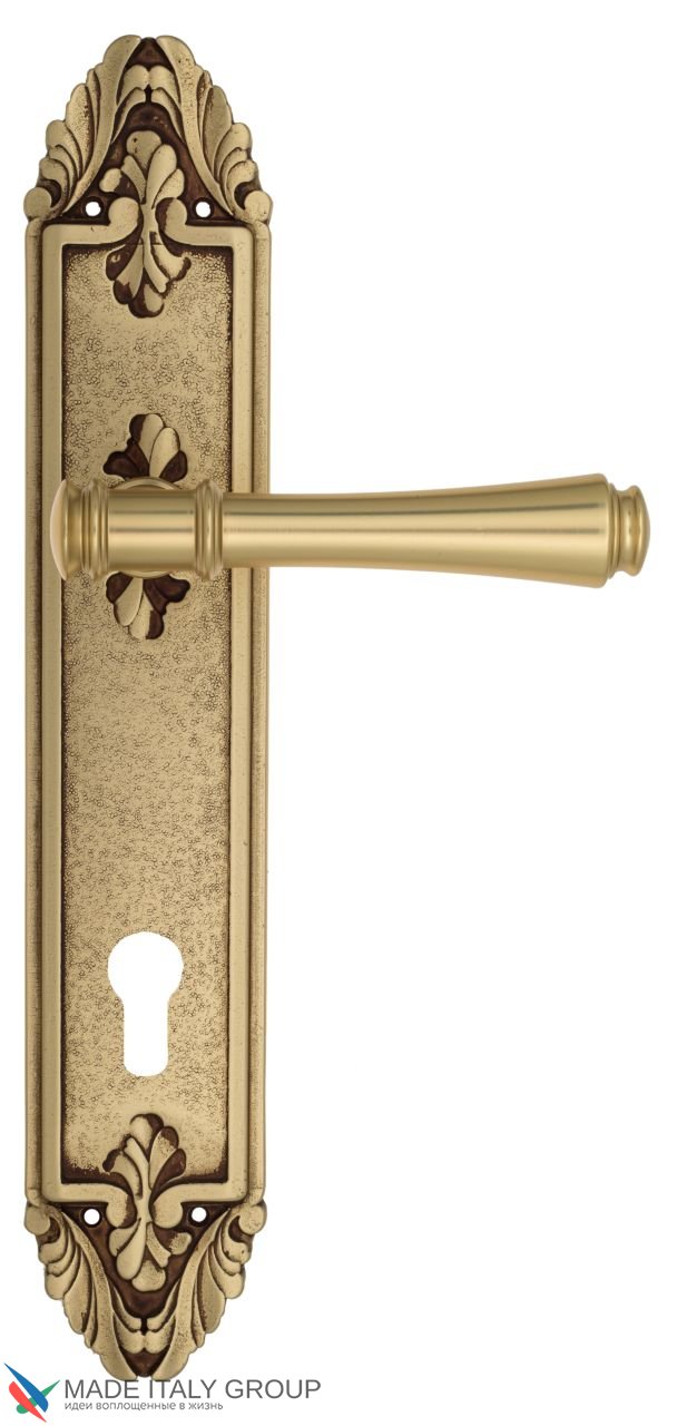 Door Handle Venezia  CALLISTO  CYL On Backplate PL90 French Gold + Brown