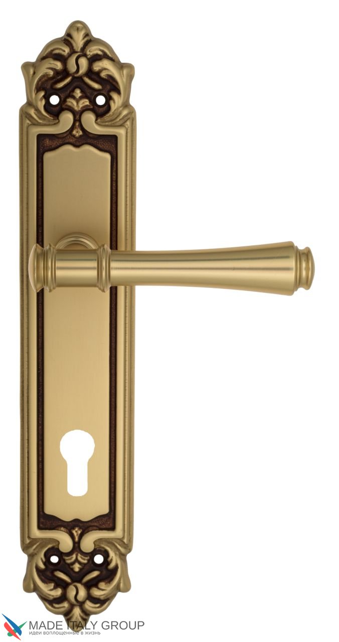 Door Handle Venezia  CALLISTO  CYL On Backplate PL96 French Gold + Brown