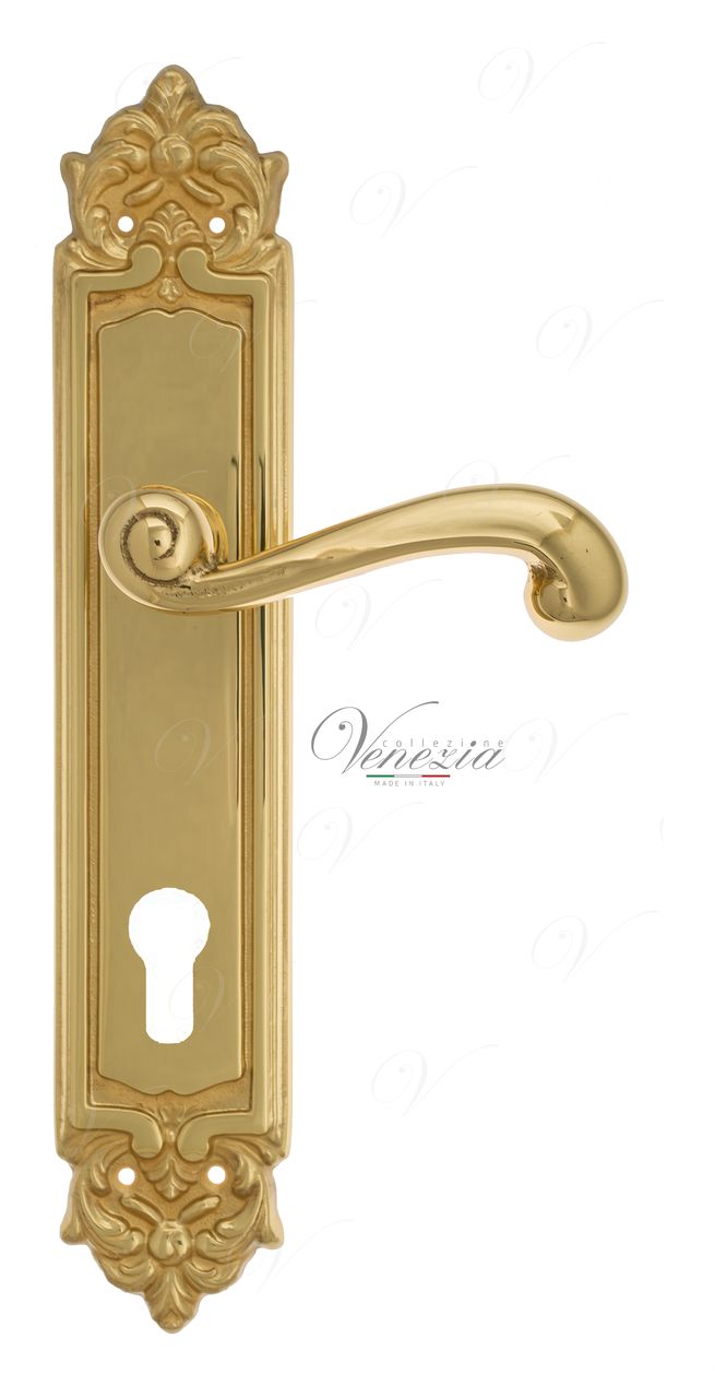 Door Handle Venezia  CARNEVALE  CYL On Backplate PL96 Polished Brass