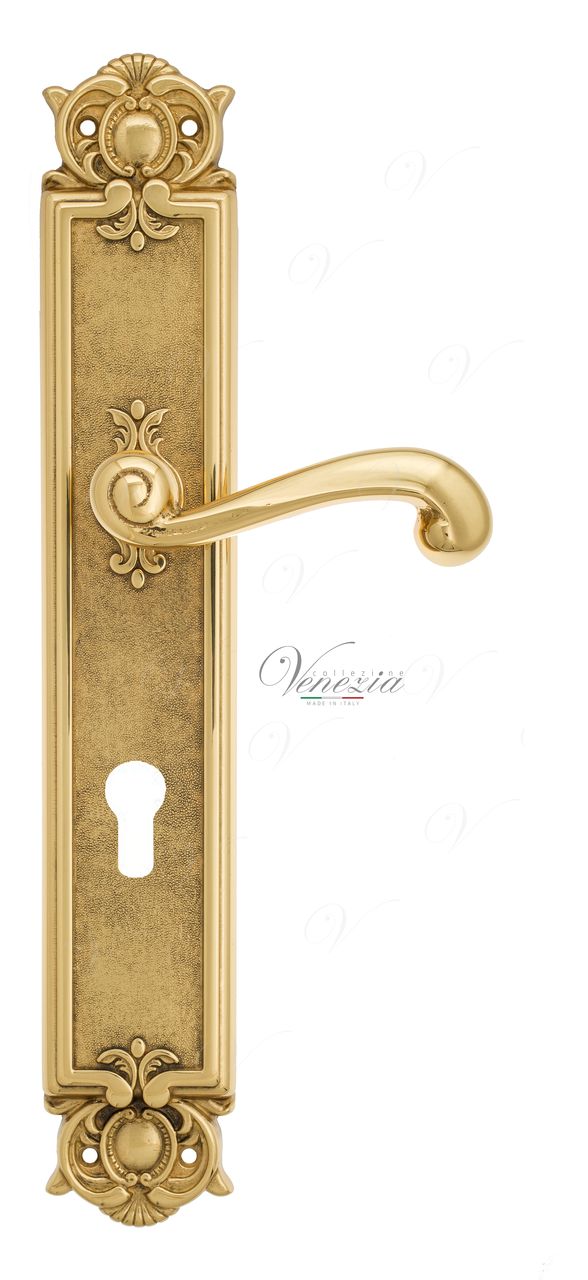 Door Handle Venezia  CARNEVALE  CYL On Backplate PL97 Polished Brass