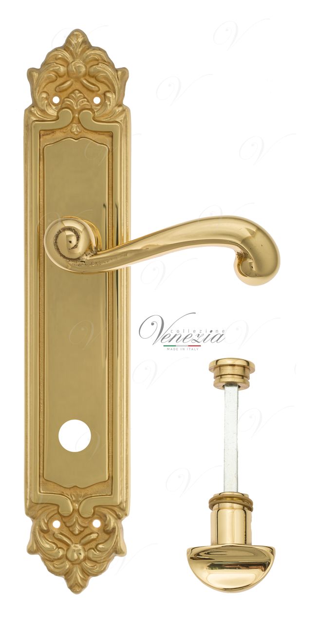 Door Handle Venezia  CARNEVALE  WC-2 On Backplate PL96 Polished Brass