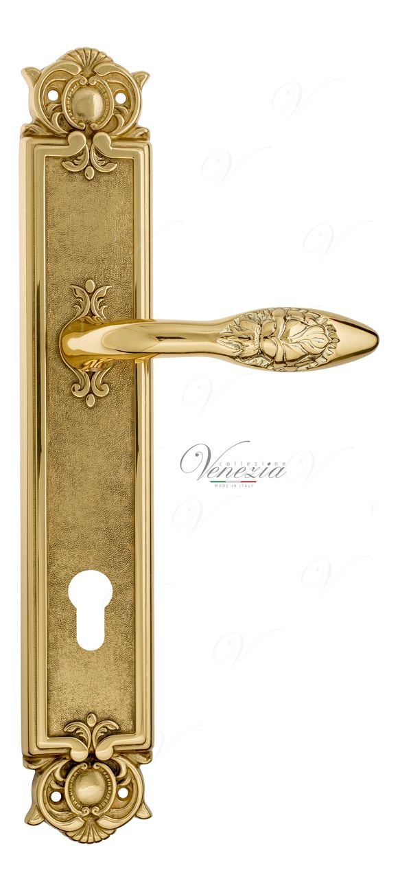 Door Handle Venezia  CASANOVA  CYL On Backplate PL97 Polished Brass