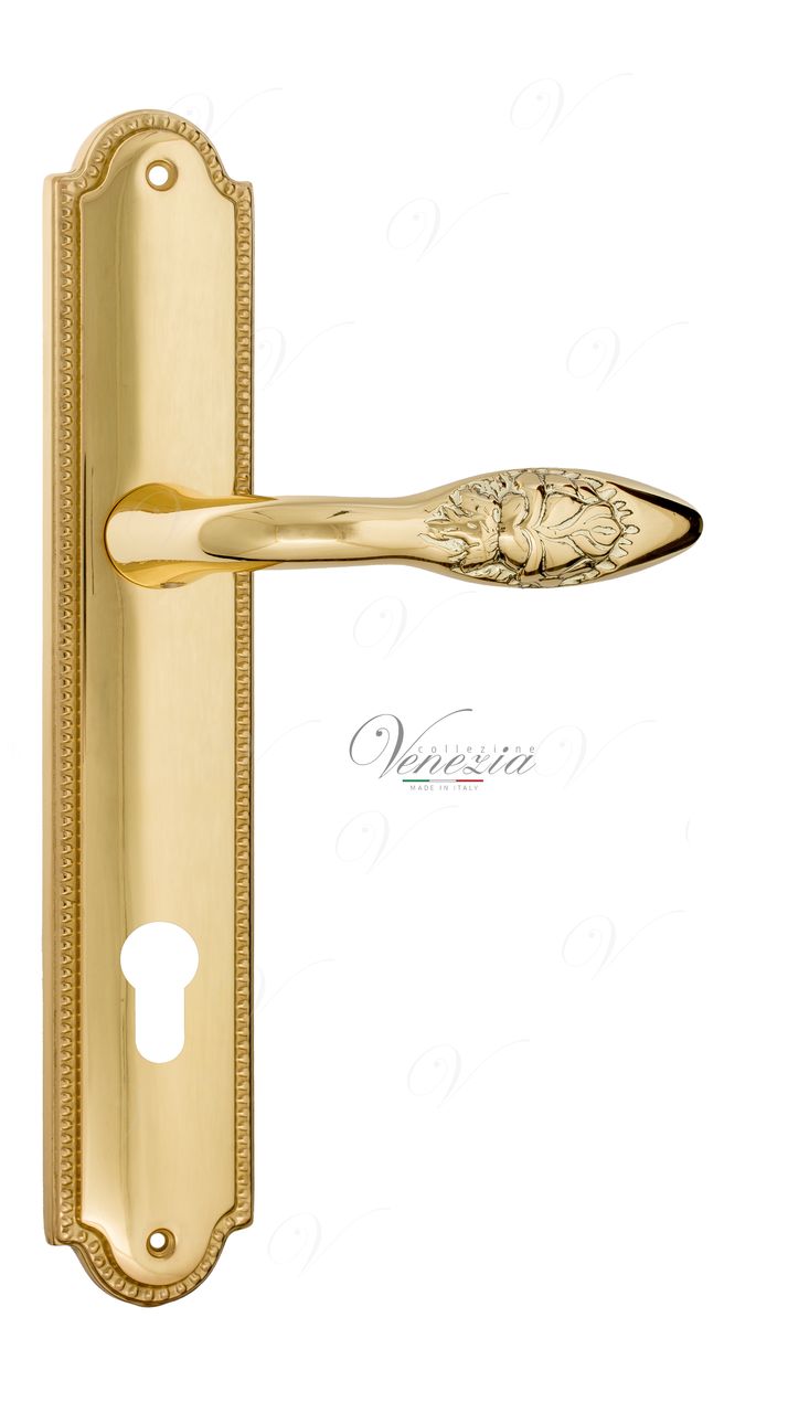Door Handle Venezia  CASANOVA  CYL On Backplate PL98 Polished Brass