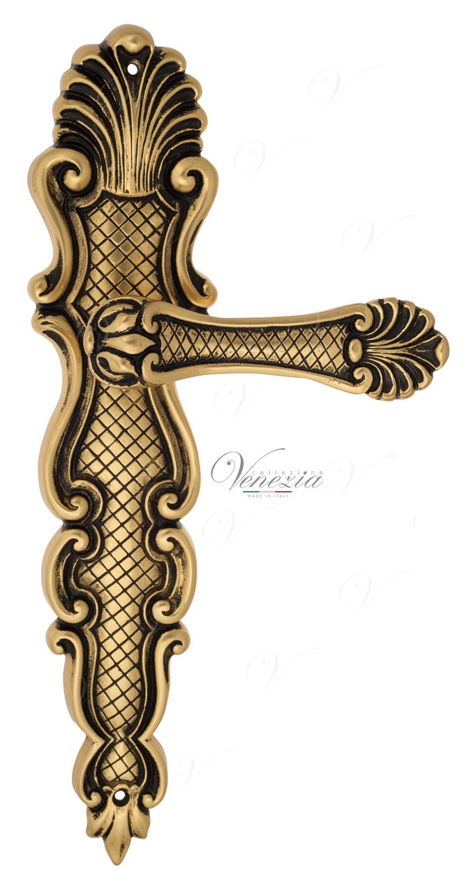Door Handle Venezia  FENICE  On Backplate PL92 French Gold + Brown