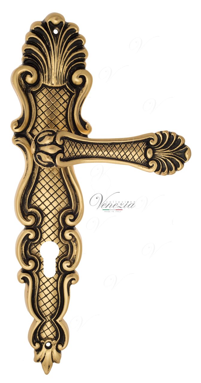 Door Handle Venezia  FENICE  CYL On Backplate PL92 French Gold + Brown