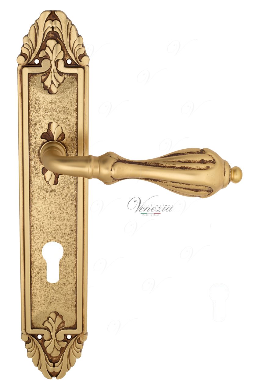 Door Handle Venezia  ANAFESTO  CYL On Backplate PL90 French Gold + Brown