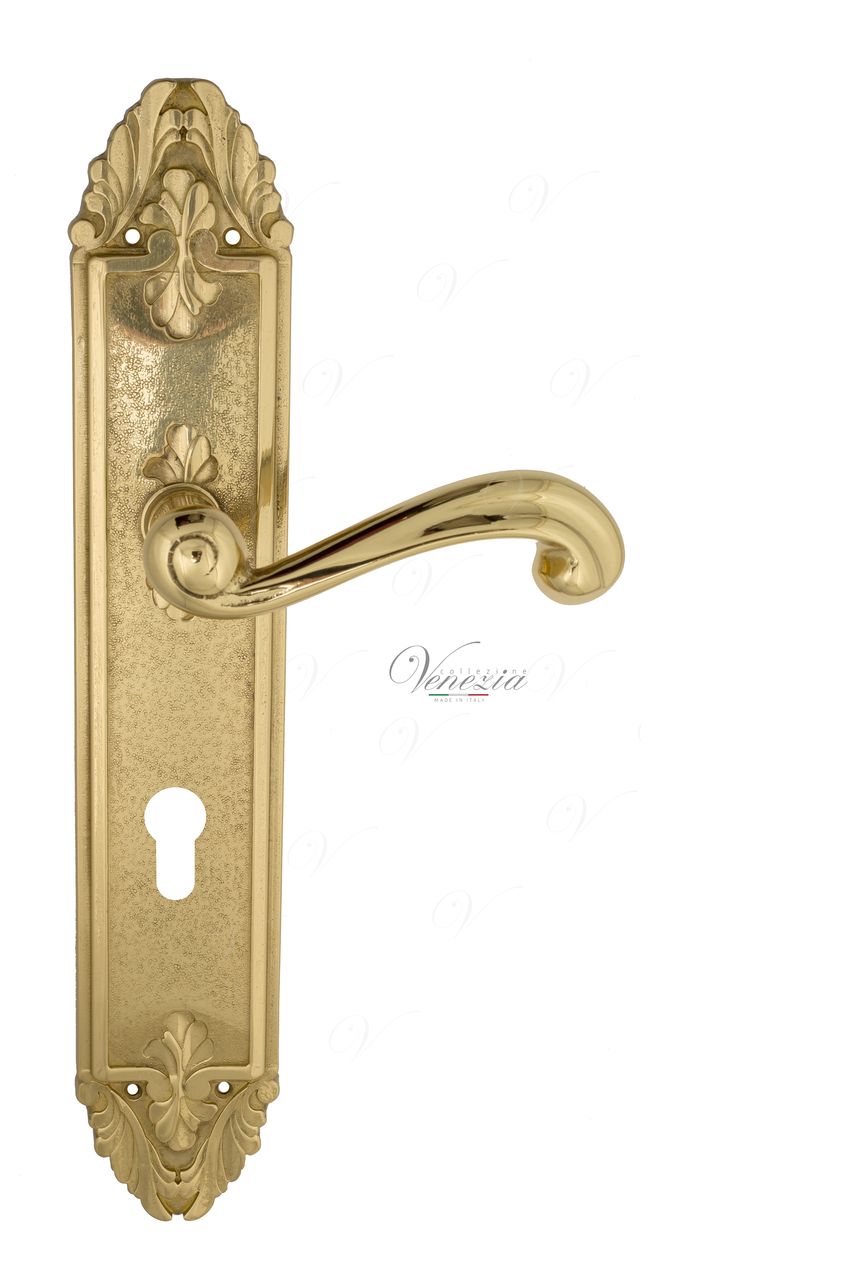 Door Handle Venezia  CARNEVALE  CYL On Backplate PL90 Polished Brass