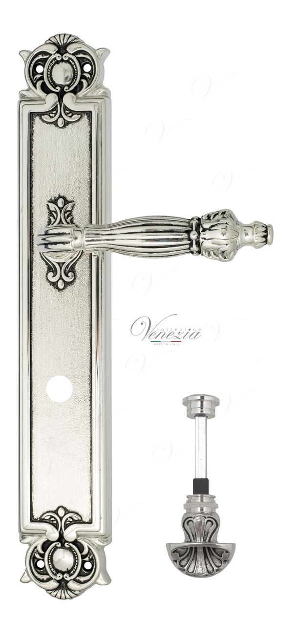 Door Handle Venezia  OLIMPO  WC-4 On Backplate PL97 Natural Silver + Black